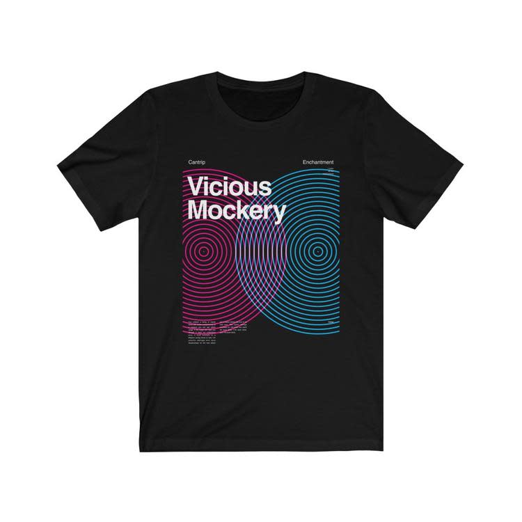 A Dungeons and Dragons shirt showcasing the spell "Vicious Mockery"