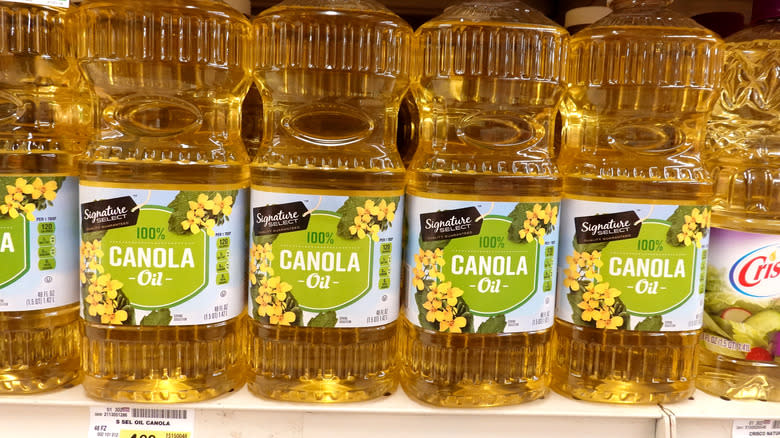 Canola oil on store shelf