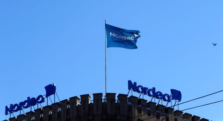 FILE PHOTO: The Nordea bank flag flutters over the bank's branch in Helsinki,