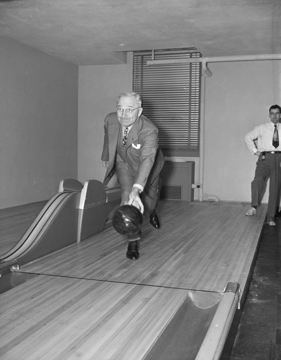 <p>As a birthday present to President Harry Truman, a two-lane bowling alley was installed in the White House. Truman didn't use the gift much, but it was reported that his staff did, and that they even <a href="http://mentalfloss.com/article/22413/white-house-gift-guide-13-unique-presidential-gifts" rel="nofollow noopener" target="_blank" data-ylk="slk:created a bowling league" class="link ">created a bowling league</a>. </p>