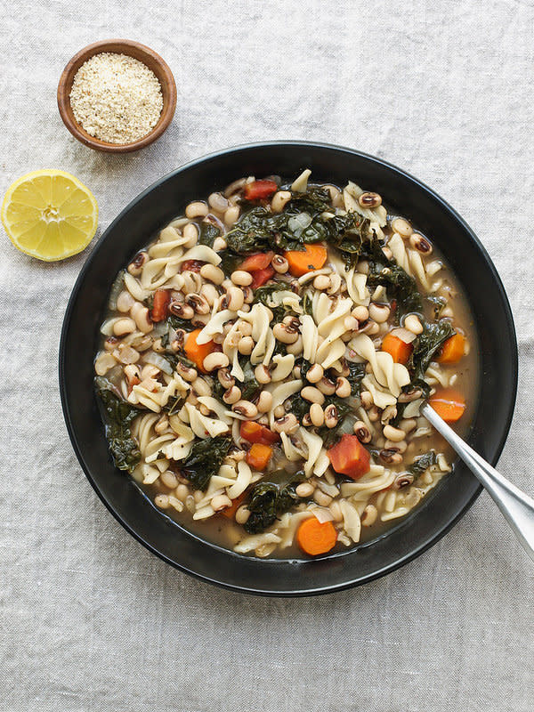 <strong>Get the <a href="http://thesimpleveganista.blogspot.com/2012/12/pasta-and-bean-soup-with-kale.html" target="_blank">Pasta And Bean Soup recipe</a> from Naturally Ella</strong>