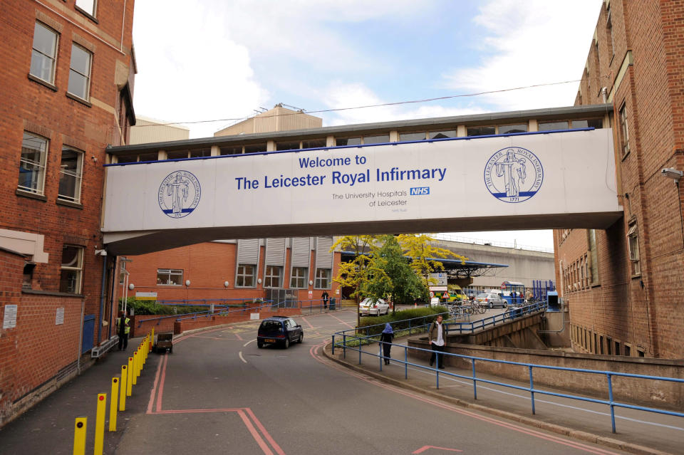 FILE PICTURE - GV of Leicester Royal Infirmary.  The family of a great grandfather have been left 'shocked and upset' after he was found lying in a pool of blood while waiting two-and-half-hours for an ambulance. See SWNS story SWMDwait.  Charles Hall, 85, was found lying in a pool blood after a suspected fall at his house, by daughter, Joanne and husband John on October 4.  Realising the former police officer was in trouble, the family kicked the door down and immediately called the ambulance service. Son-in-law, John, 56, who is first aid trained, tended to Charles whilst he was falling in and out of consciousness on the floor.  The family, who said the scene at Charles' house 'looked like a crime scene', said he probably had a fall in his kitchen and tried to reach the telephone near his front door.  As the family tended to widow Charles, they had to wait two-and-a-half hours for the East Midlands Ambulance Service to arrive at the address in Hinckley, Leics.  Sadly, father-of-two Charles died the followi