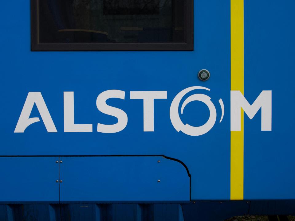 An Alstom logo on Alstom's Coradia ilint Hydrogen train.