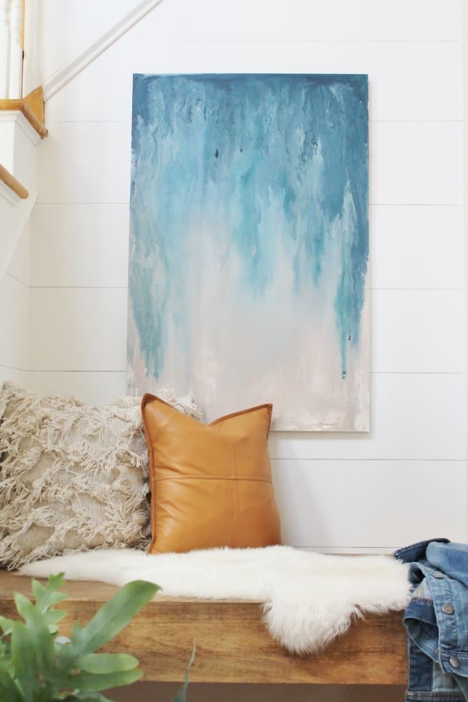 <p>Layering a mix of navy blues, creams, and grays, you can turn some of your top paint colors and into a dreamy piece to proudly display in your home.</p><p><strong>Get the tutorial at <a href="https://cityfarmhouse.com/2016/10/diy-abstract-art-using-paint-samples.html" rel="nofollow noopener" target="_blank" data-ylk="slk:City Farmhouse;elm:context_link;itc:0;sec:content-canvas" class="link ">City Farmhouse</a>.</strong></p><p><a class="link " href="https://www.amazon.com/Artlicious-Foam-Paint-Brush-Value/dp/B071RX5L8R/?tag=syn-yahoo-20&ascsubtag=%5Bartid%7C10050.g.31153820%5Bsrc%7Cyahoo-us" rel="nofollow noopener" target="_blank" data-ylk="slk:SHOP FOAM BRUSHES;elm:context_link;itc:0;sec:content-canvas">SHOP FOAM BRUSHES</a></p>