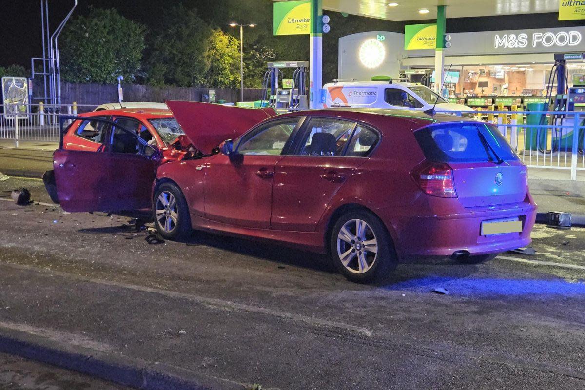 Scene - a red BMW and a red Volkswagen were involved in the crash <i>(Image: Supplied)</i>