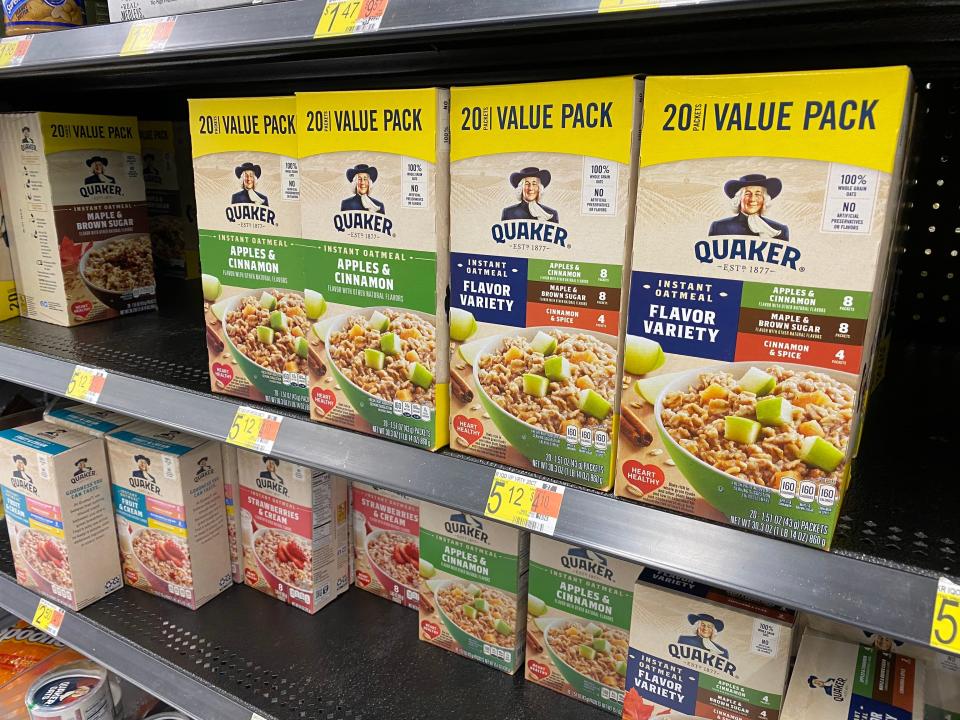 oatmeal sitting on a shelf with a sign that reads $5