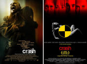 <b>Crash (2005) / Crash (1996) </b><br><br> The 2005 flick detailing the unexpected collision of vastly separate lives of Los Angeles citizens was criticised by director David Cronenberg for copying his 1996 film title. Although they both involve a car accident as a major plot point, Cronenberg’s version delves into the underground sub-culture of scarred, omnisexual car crash victims while Paul Haggis’ iteration examined race, loss and redemption. Guess which one won the Oscars.