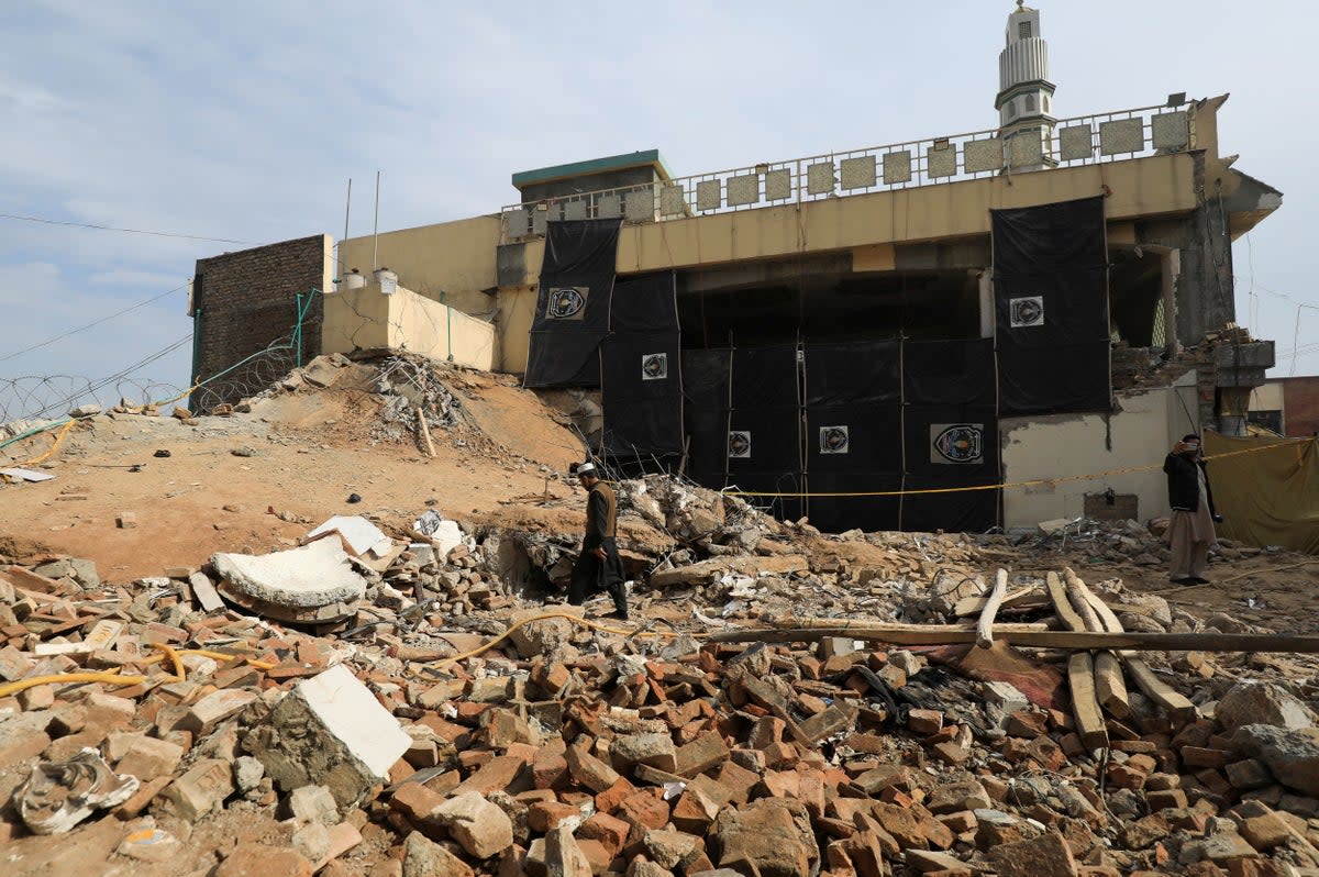 The rubble after the bombing at the mosque in Peshawar (REUTERS)