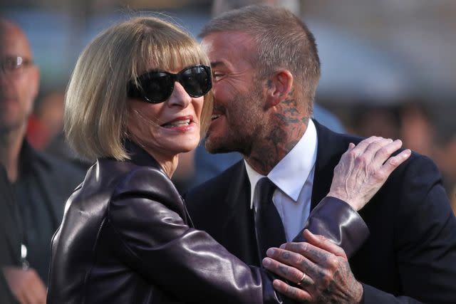 <p>Lia Toby/Getty</p> Anna Wintour and David Beckham at the 'Beckham' premiere