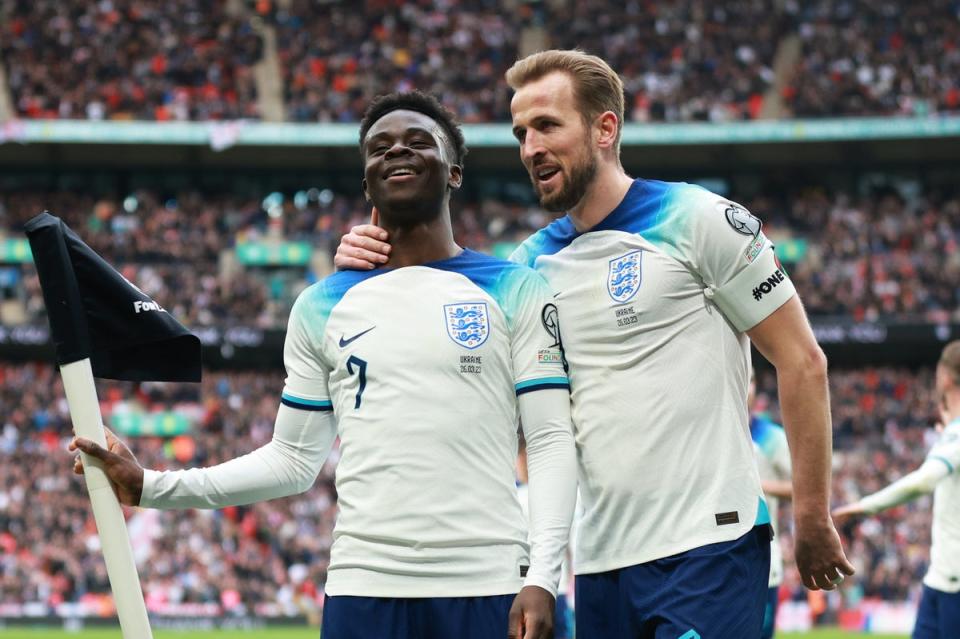 Bukayo Saka scored a brilliant goal for England against Ukraine at Wembley (The FA via Getty Images)