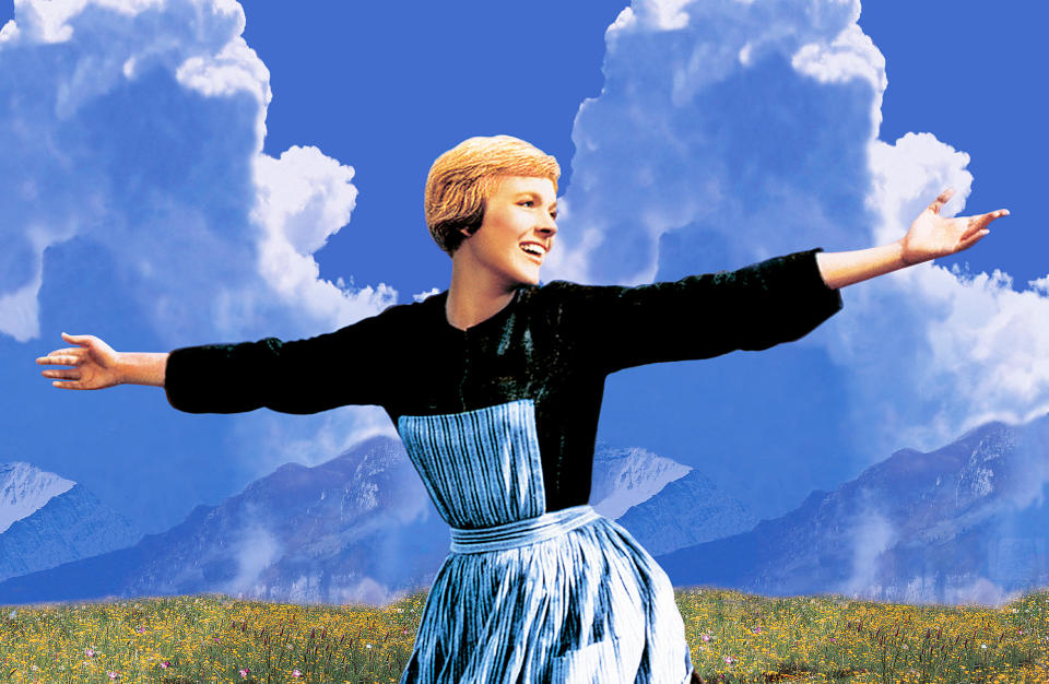 Julie Andrews sings on a mountaintop