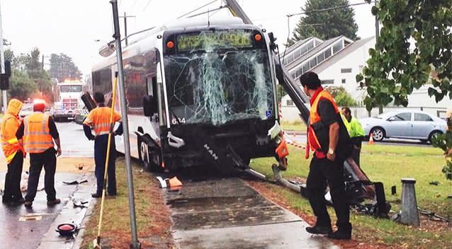 Powerlines brought down after bus and car collide at Doncaster. Photo Twitter (WillPristel7)