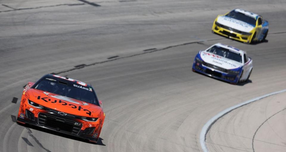 FORT WORTH, TEXAS - APRIL 14: Daniel Suarez, driver of the #99 Kubota Chevrolet, drives during the NASCAR Cup Series AutoTrader EchoPark Automotive 400 at Texas Motor Speedway on April 14, 2024 in Fort Worth, Texas. (Photo by Jonathan Bachman/Getty Images)