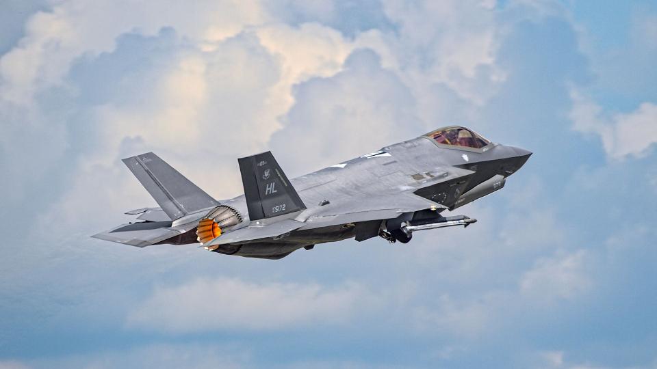 An F-35A gets airborne for a William Tell mission. <em>Jamie Hunter</em>