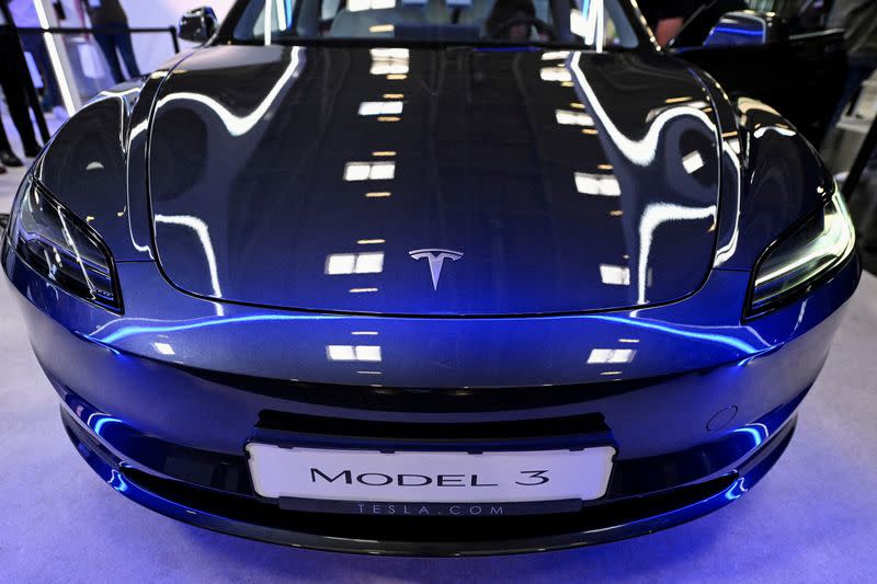 FILE PHOTO: Tesla's Model 3 at the 2023 Munich Auto Show IAA Mobility