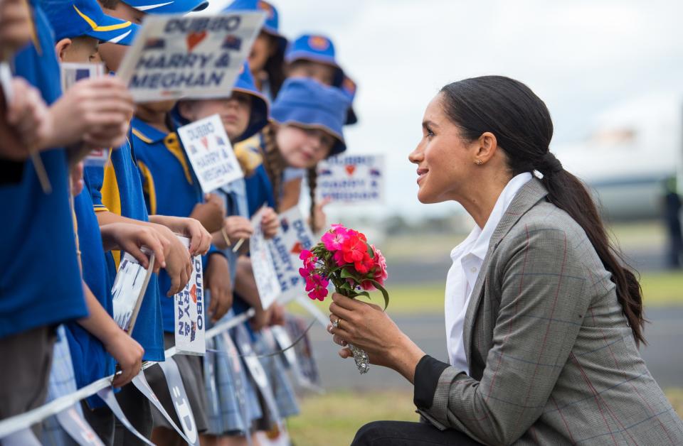 Meghan Markle, Duchess of Sussex, wore her hair in a ponytail on a royal tour engagement in Australia.