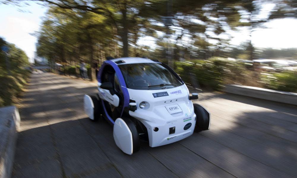 An autonomous self-driving vehicle in Milton Keynes, north of London. 