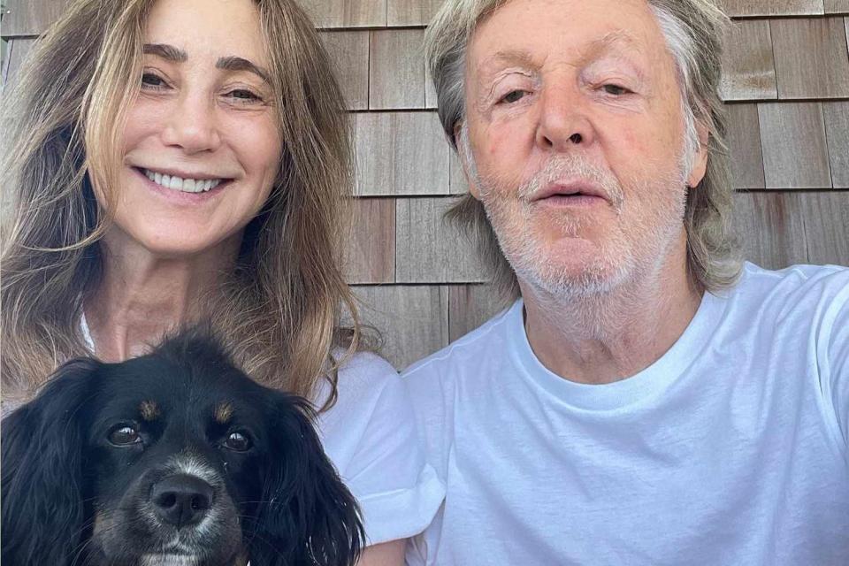 <p>The Labelle Foundation Alumnis/Instagram</p> Paul McCartney and wife Nancy Shevell pose with adopted dog Jet