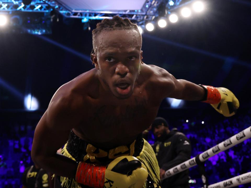 KSI celebrates his victory over Joe Fournier at Wembley Arena (Getty Images)