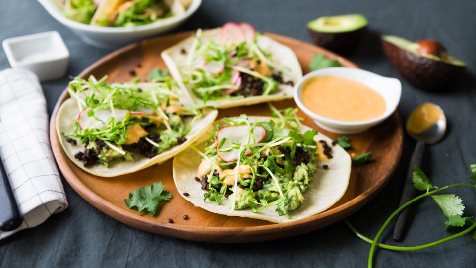 Beluga Lentil Tacos with Quick Guacamole &amp; Spring Slaw