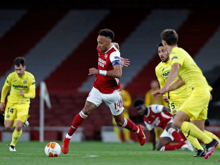 <p>Pierre-Emerick Aubameyang in action against Villarreal</p> (AFP via Getty Images)