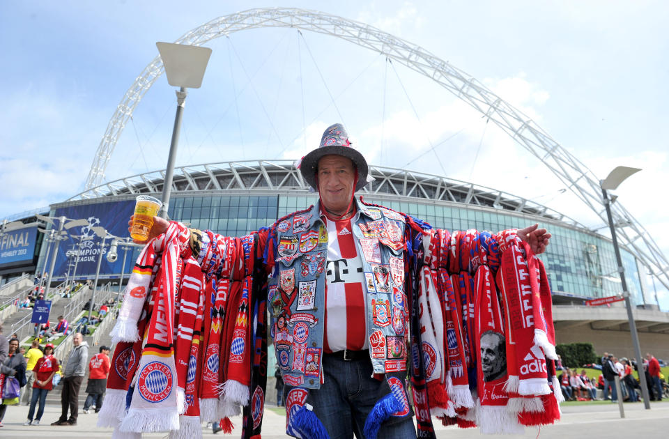 Bayern Munich fans arrive for the UEFA Champions League Final at Wembley Stadium, London.