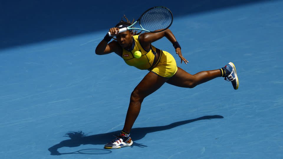Gauff hits a forehand during her second round match against Dolehide. - Issei Kato/Reuters
