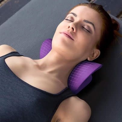 A neck and shoulder relaxer designed to help soothe stiffness and pain