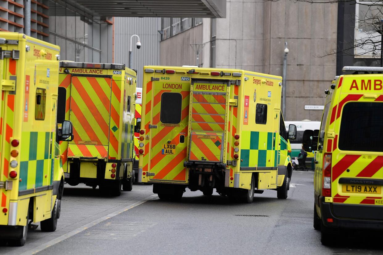 Ambulances are parked outside the Royal London Hospital (AFP via Getty Images)