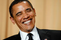 <p>President Barack Obama laughs during actress Wanda Sykes’ comedy routine at the White House Correspondents’ Association Dinner in Washington May 9, 2009. (Jonathan Ernst/Reuters) </p>