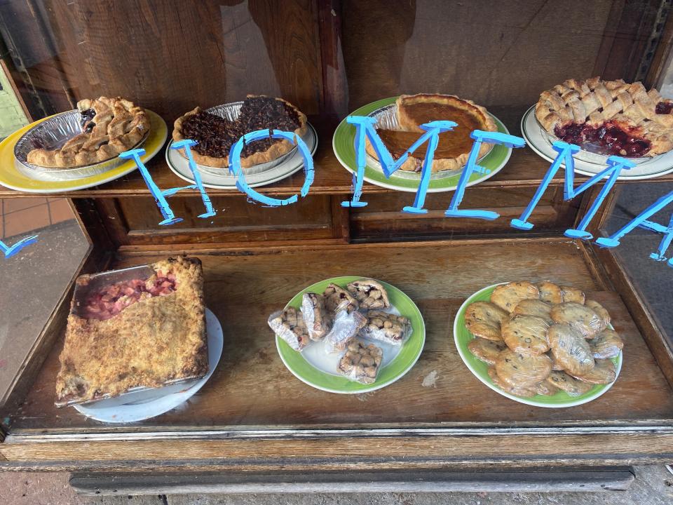 A display of pies and pastries.