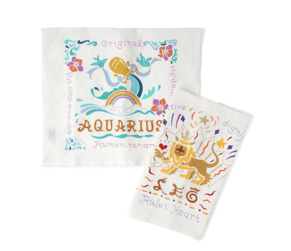 Embroidered Astrology Tea Towel