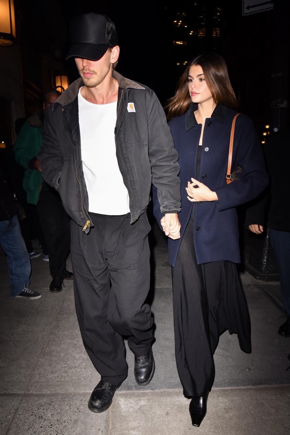 Austin Butler, Kaia Gerber, Celine, boots, black boots, leather boots, tall boots, womens boots, square toe boots, celebrity style, New York City