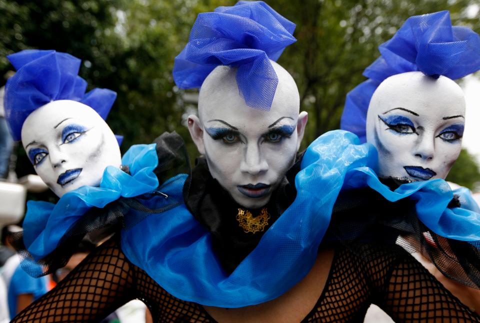 A person in costume participates in a gay pride parade in Mexico City, June 2, 2012.