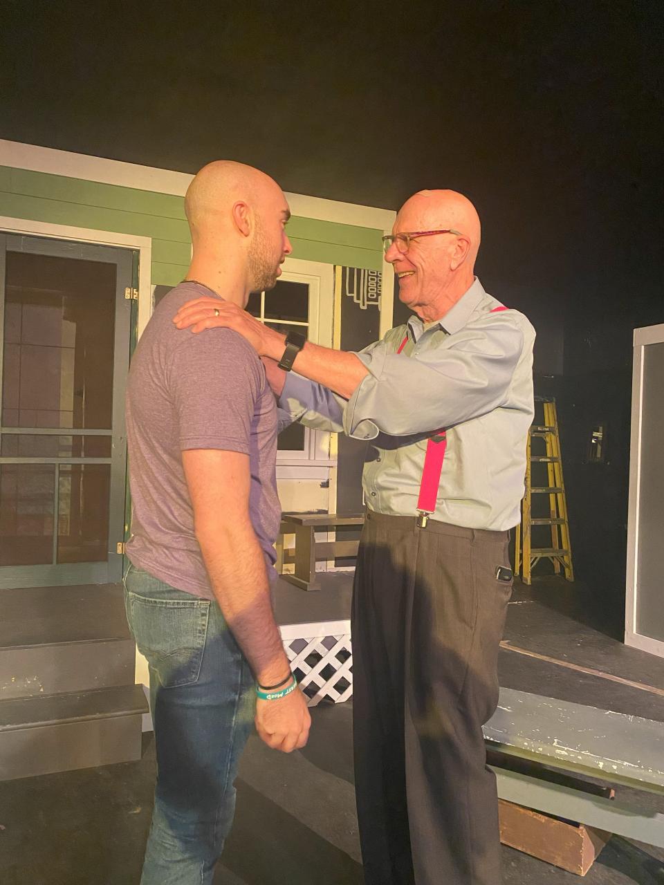 Adam DeCoste, left, and Steve Knox rehearse a scene from "All My Sons."