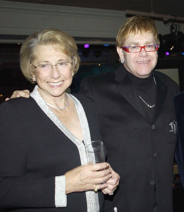 Elton John and his mom, Sheila Farebrother, back in happier days in 2002 before their rough patch.  