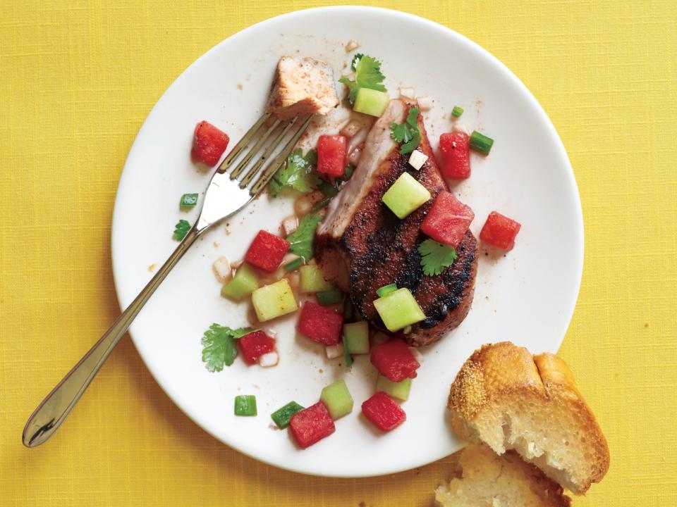 Grilled Pork Chops With Two-Melon Salsa