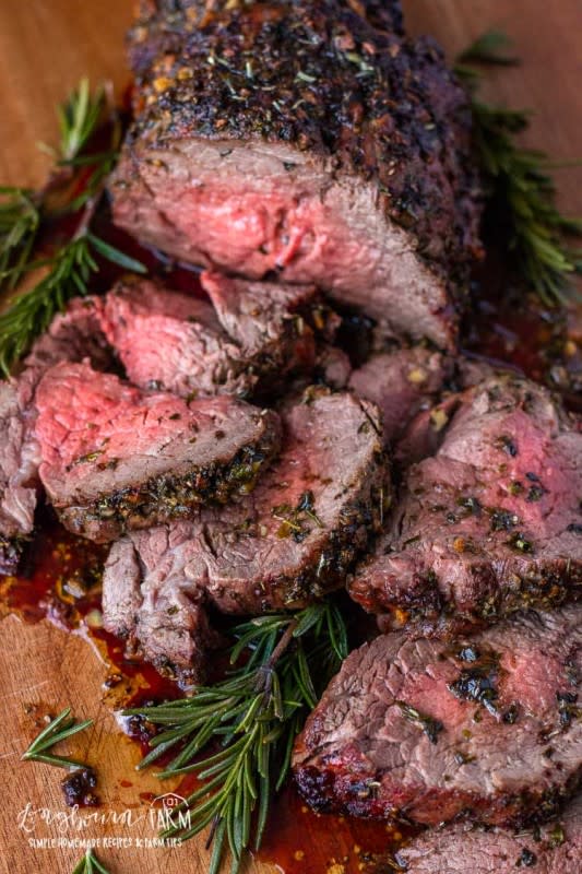 <p>Longbourn Farm</p><p>This garlic and herb beef tenderloin recipe is easy to prepare, flavorful, and incredibly tender. Wow your holiday guests with this perfect beef tenderloin!</p><p><strong>Get the recipe: </strong><strong><a href="https://longbournfarm.com/garlic-herb-beef-tenderloin-recipe/" rel="nofollow noopener" target="_blank" data-ylk="slk:Garlic and Herb Beef Tenderloin;elm:context_link;itc:0;sec:content-canvas" class="link rapid-noclick-resp">Garlic and Herb Beef Tenderloin</a></strong></p>