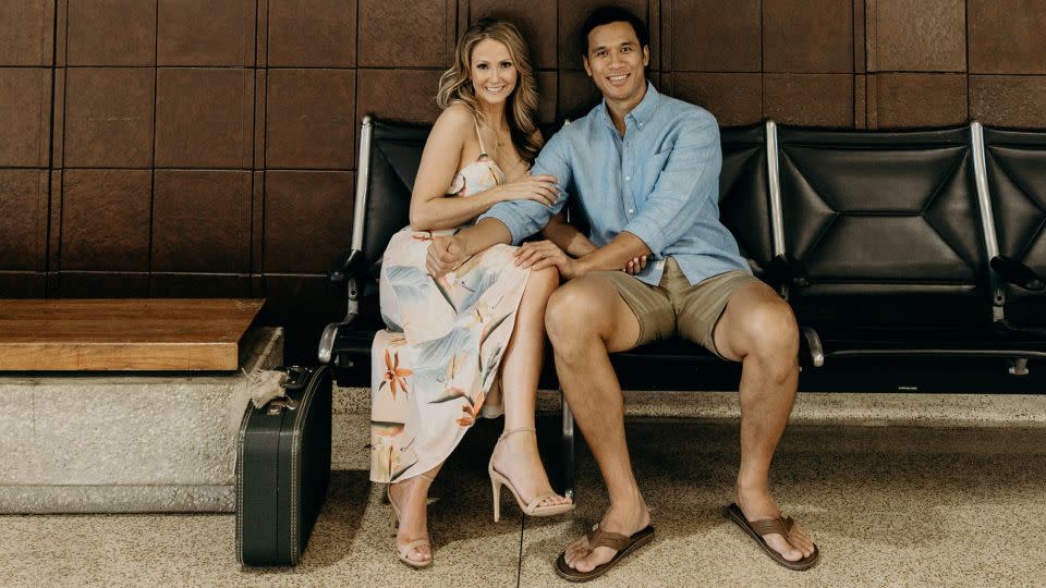 Christian and Aaron pictured at Honolulu Airport, Hawaii, where they met. - Keani Bakula Photography (@keanibakula/keanibakula.com)