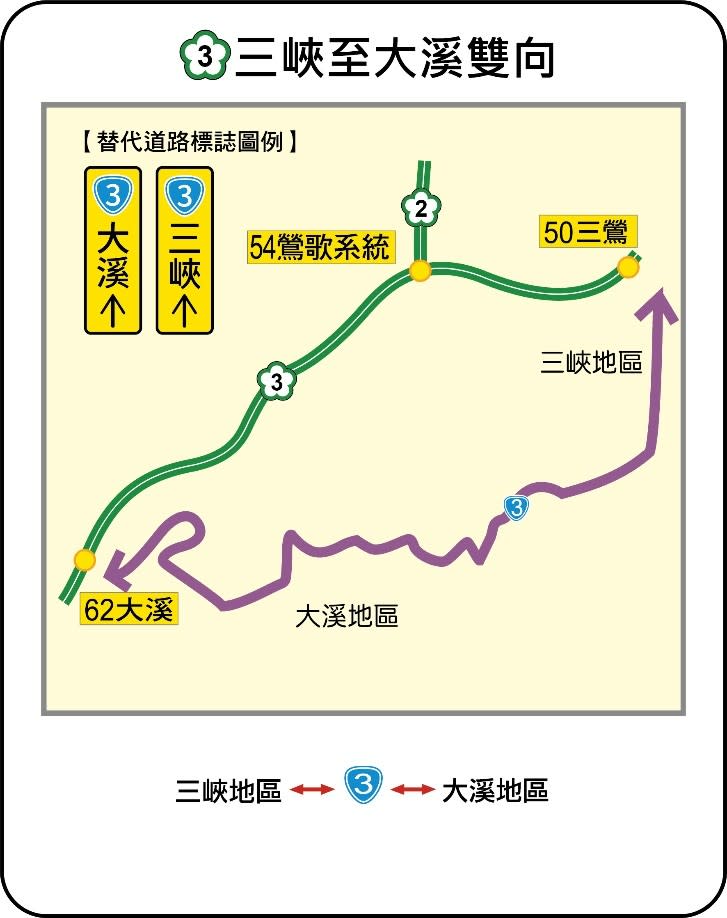 國3三峽至大溪雙向替代道路路線圖。交通部提供