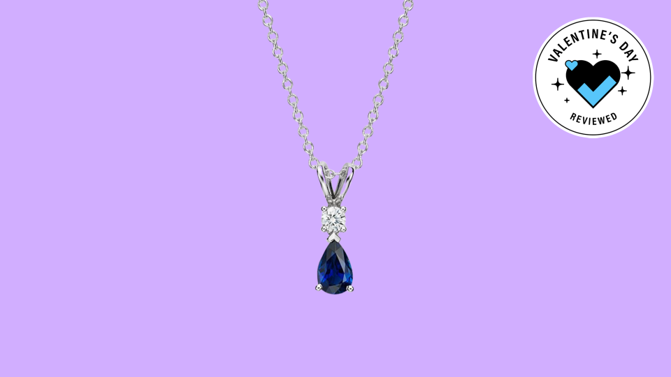 Blue Nile Valentine’s Day gifts: Pear-Shape Sapphire and Diamond Pendant