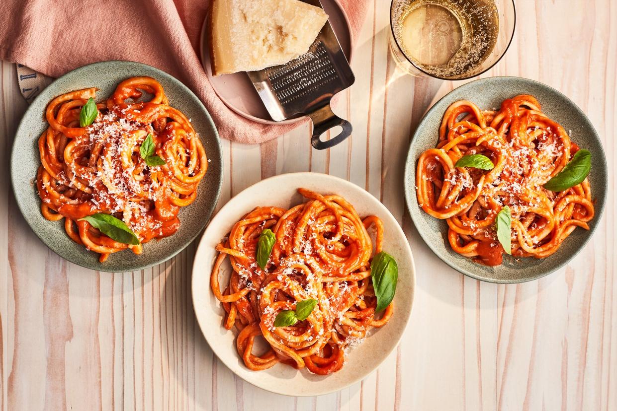 Pici with Roasted Garlic and Tomatoes