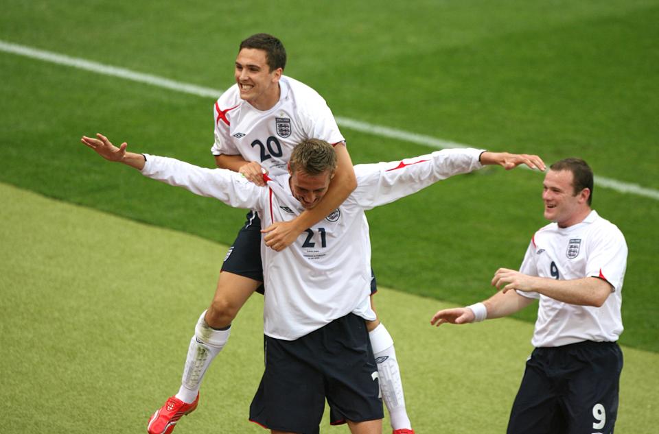  England's Peter Crouch celebrates scoring against Trinidad and Tobago in 2006