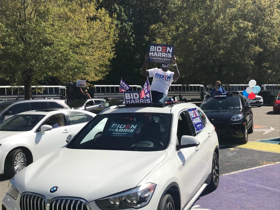 A Biden supporter shows her passion during a visit from the Democratic Presidential nominee in Durham on Sunday.