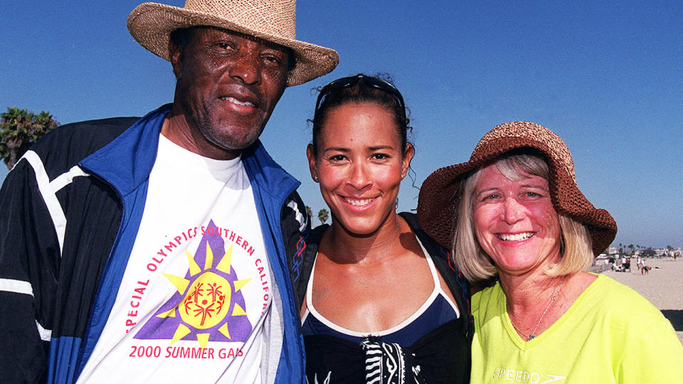 Rafer Johnson, pictured here with daughter Jennifer Johnson-Jordan and wife Betsey Johnson.