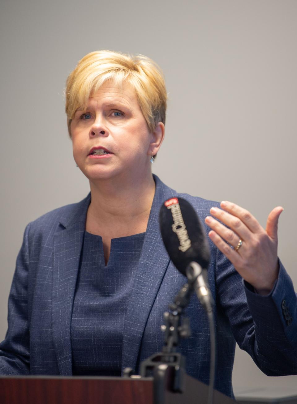 Kelley Henry, Chief of the Federal Public Defender's habeas unit speaks during a news conference about Tennessee death row inmate Oscar Franklin Smith during a news conference at the FPD's office, in Nashville downtown, Thursday, April 28, 2022.