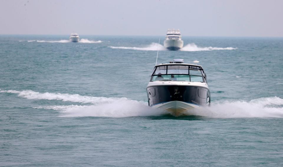 Boaters head back from Harsens Island on Lake St. Clair on Wednesday, July 26, 2023.