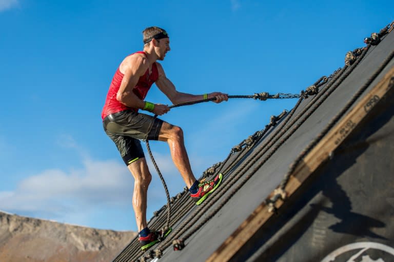 British champion obstacle course racer Jonathan Albon competes in the Spartan World Championship in California in September 2018