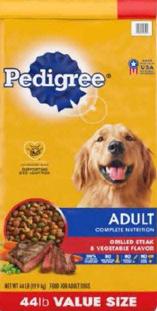 Pedigree's parent company, Mars Petcare US, has voluntarily recalled over 300 bags of 44-pound "Grilled Steak & Vegetable Flavor" dry dog food over concerns of loose metal pieces mixed into the food.