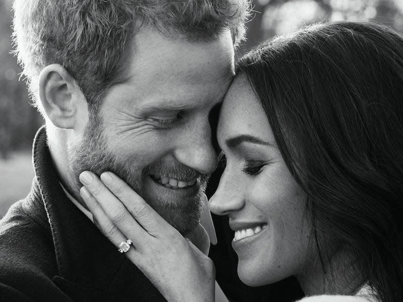 Prince Harry and Meghan Markle's black and white engagement photo.